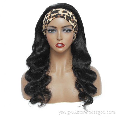 Hot Sale Style No Lace Headband Wigs Vendors, 100% 10A Grade Brazilian Body Wave Raw Human Hair Headband Wigs for Black Women